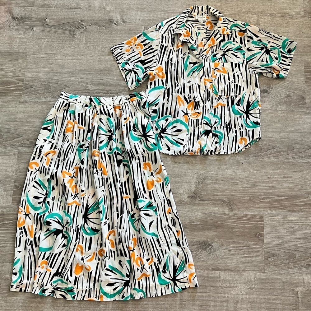 Vintage Christian Dion Separates outfit Skirt & button up shirt size 10 Rayon